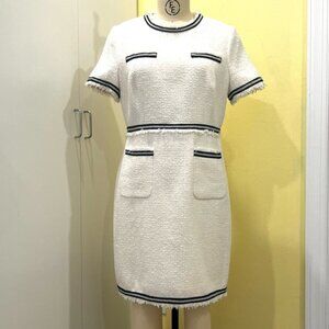LK Bennett London AMAZING Cream Dress with Navy Braided Trim